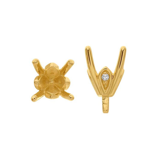 Montatura semilavorata rotonda da 6,5 mm in oro giallo 14K con castone a 4 griffe e perno