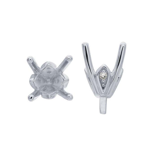Montatura semilavorata rotonda da 6,5 mm in oro bianco 14K con castone a 4 griffe e perno