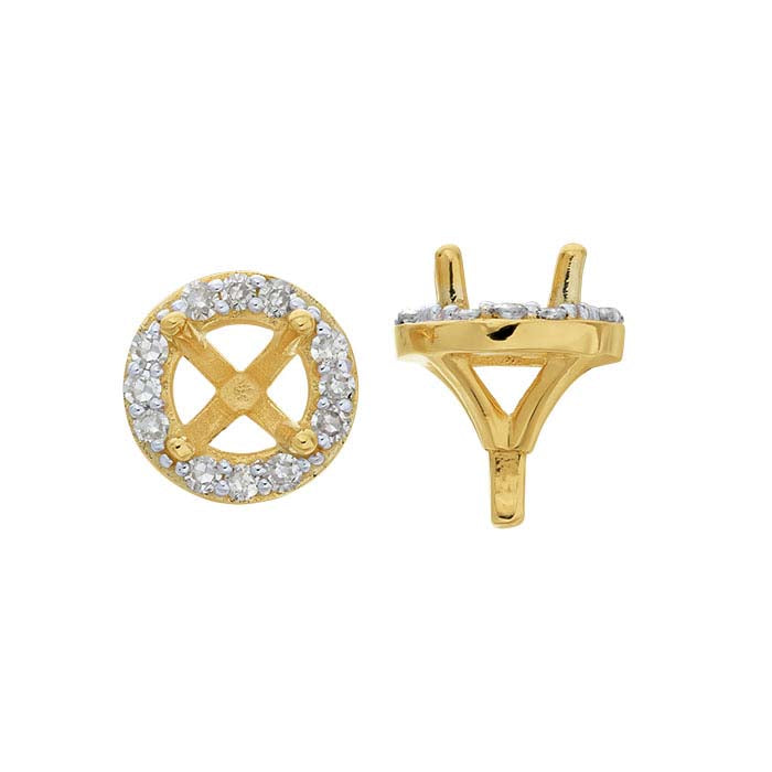 Montatura semilavorata a mezzaluna con castone rotondo da 4 mm in oro giallo 14K a 4 griffe con perno