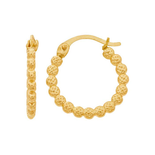 14/20 Yellow Gold-Filled Flat Beaded Hoop Earrings
