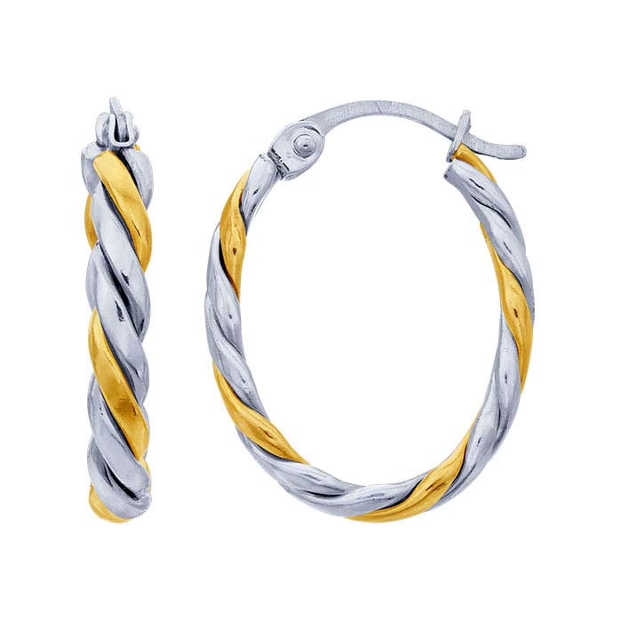 14/20 Yellow Gold-Filled & Sterling Silver Flat Twist Hoop Earrings