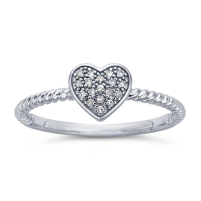 14K White Gold Diamond-Set Heart Ring