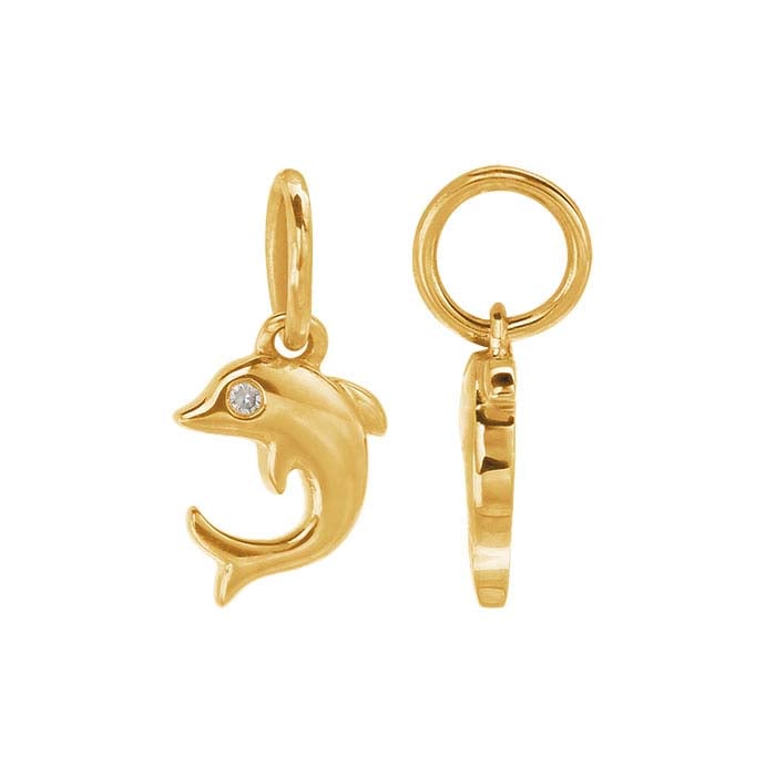 14K Gult Guld Delfinberlock med Diamantsättning