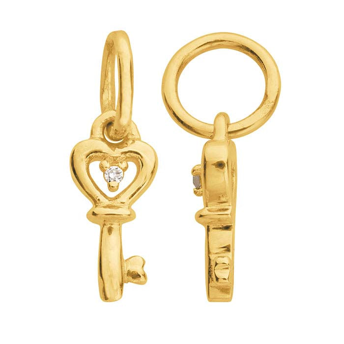 Ciondolo a forma di chiave a cuore con diamanti in oro giallo 14K