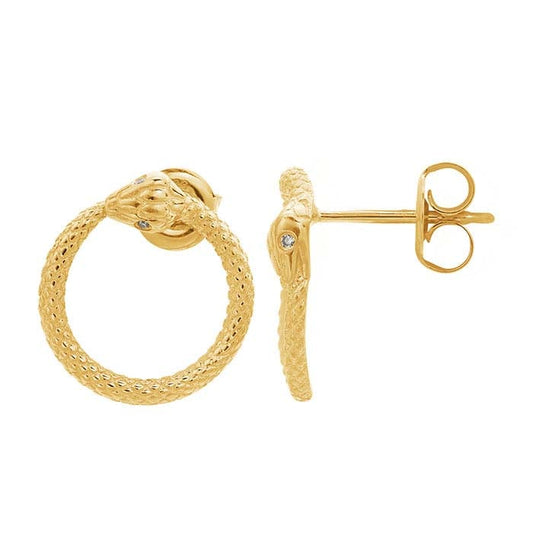 14K Yellow Gold Ouroboros Snake Post Earrings