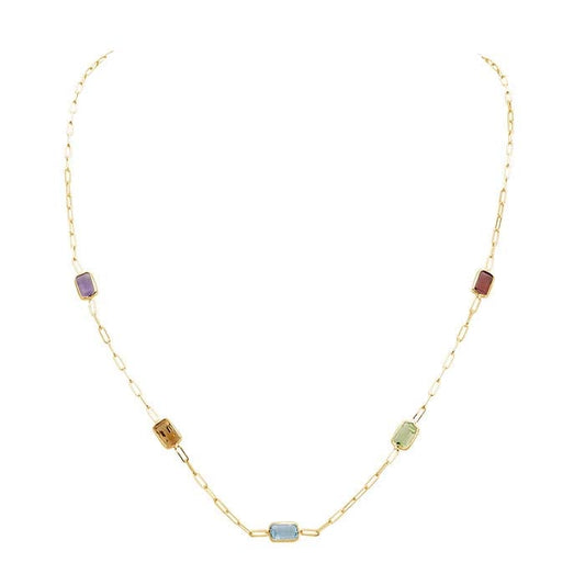 14K Yellow Gold Oval Cable Chain with Baguette Gemstones