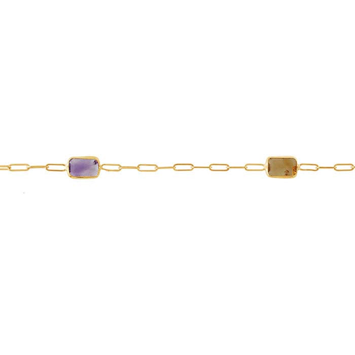 14K Yellow Gold Oval Cable Chain with Baguette Gemstones