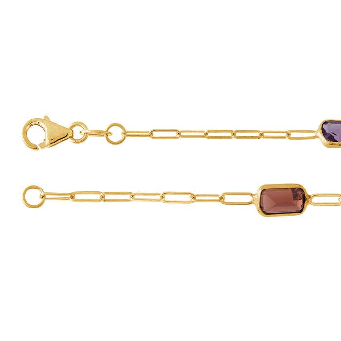 14K Yellow Gold Oval Cable Chain with Baguette Gemstones