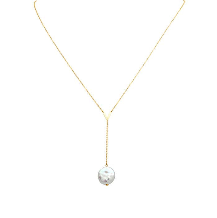 14K Yellow Gold Gold Necklace with Keshi Pearl Drop