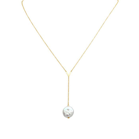 14K Yellow Gold Gold Necklace with Keshi Pearl Drop