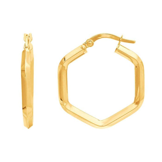 14K Yellow Gold 25mm Hexagon Hoop Earring