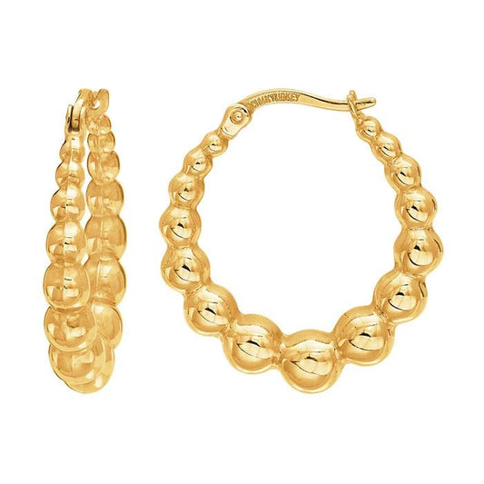 14K Yellow Gold Graduated Puff Bead Hoop Earring