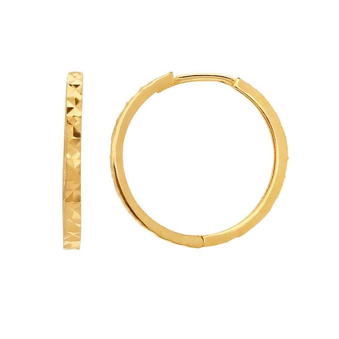 14K Yellow Gold Diamond-Cut Huggie Hoop Earring