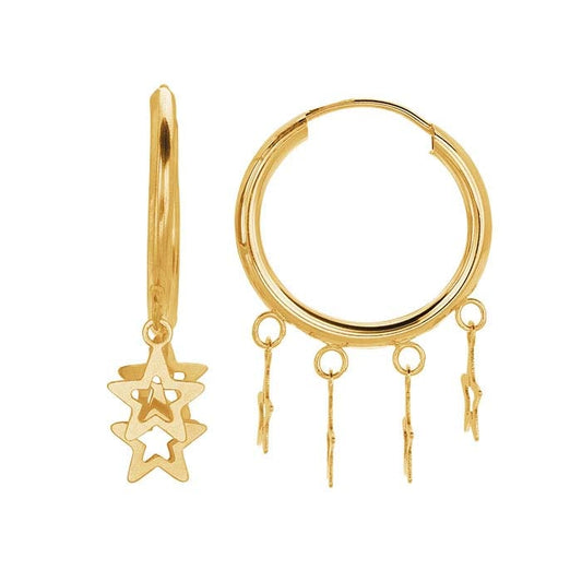 14K Yellow Gold Star Charm Hoop Earring