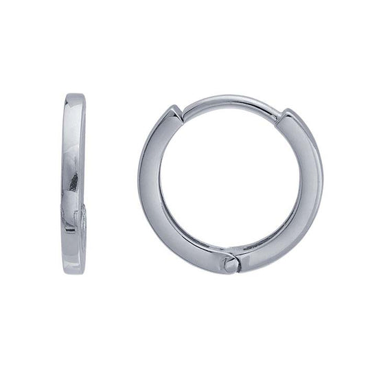 14K White Gold Round Huggie Hoop Earring