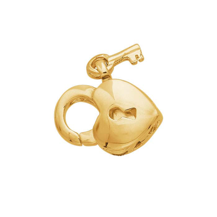 14K Yellow Gold Heart with Key Lobster Clasp