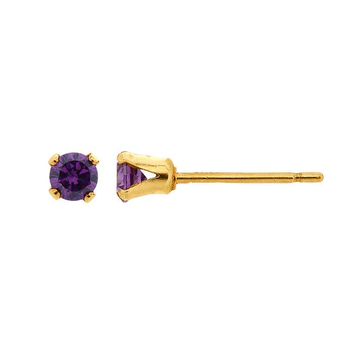14/20 Yellow Gold-Filled Purple CZ-Set Post Earring