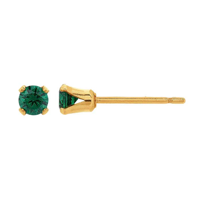 14/20 Yellow Gold-Filled Green CZ-Set Post Earring