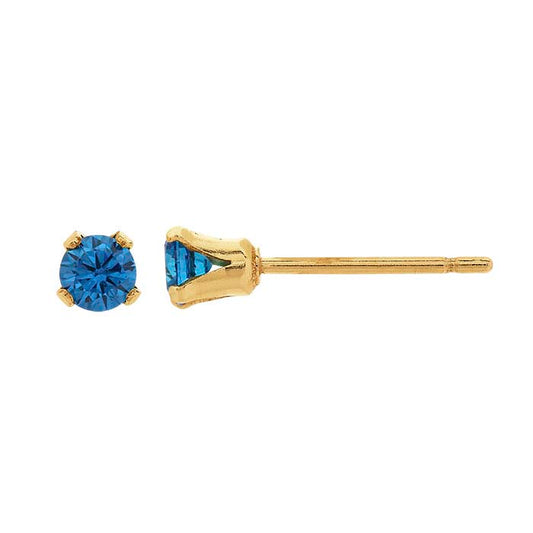 14/20 Yellow Gold-Filled Dark Blue CZ-Set Post Earring