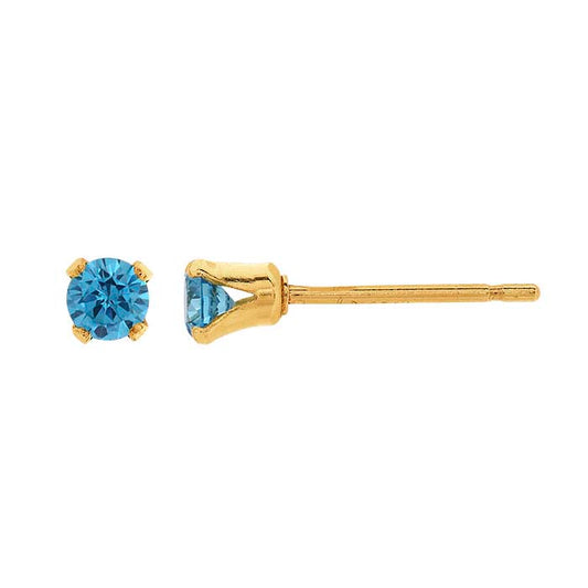14/20 Yellow Gold-Filled Blue CZ-Set Post Earring