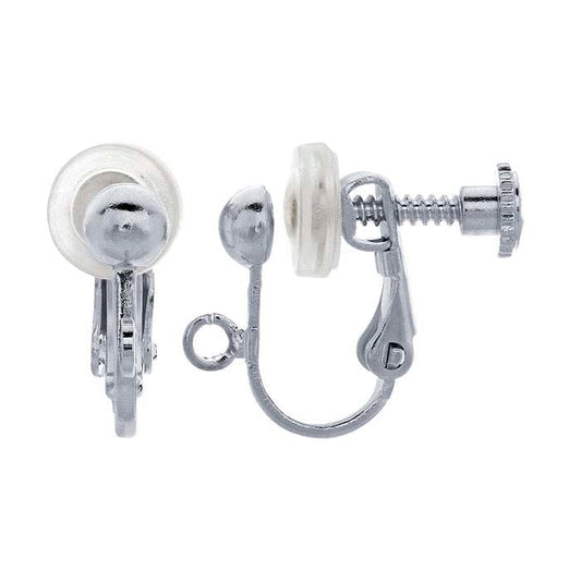 Brass Silver-Plated Half-Ball Screw-Back Earring with Cushion and Open Ring