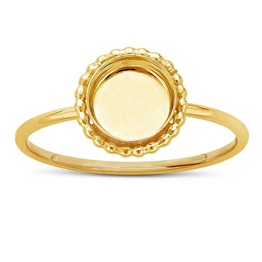 14/20 Yellow Gold-Filled Beaded Round Cabochon Ring Mounting