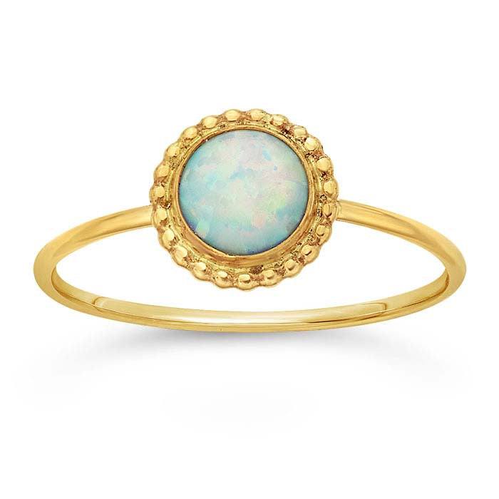 14/20 Yellow Gold-Filled Beaded Round Cabochon Ring Mounting