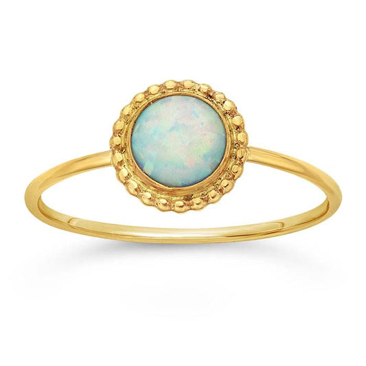 14/20 Yellow Gold-Filled 6mm Beaded Round Cabochon Ring Mounting