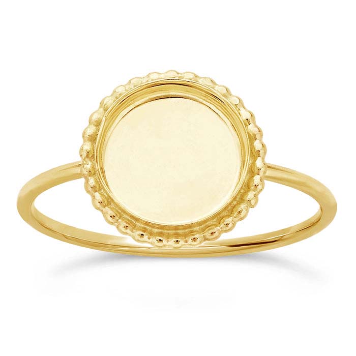 14/20 Yellow Gold-Filled 8mm Beaded Round Cabochon Ring Mounting