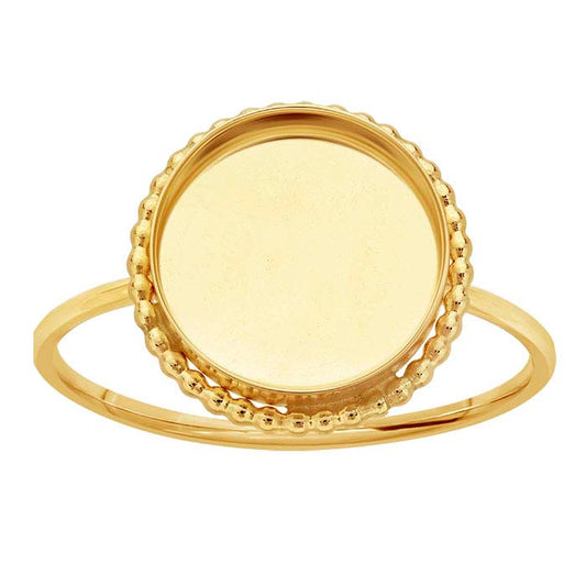 14/20 Yellow Gold-Filled 10mm Beaded Round Cabochon Ring Mounting