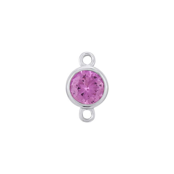 14K White Gold 4mm Lab-Grown Pink Sapphire-Set Link Component