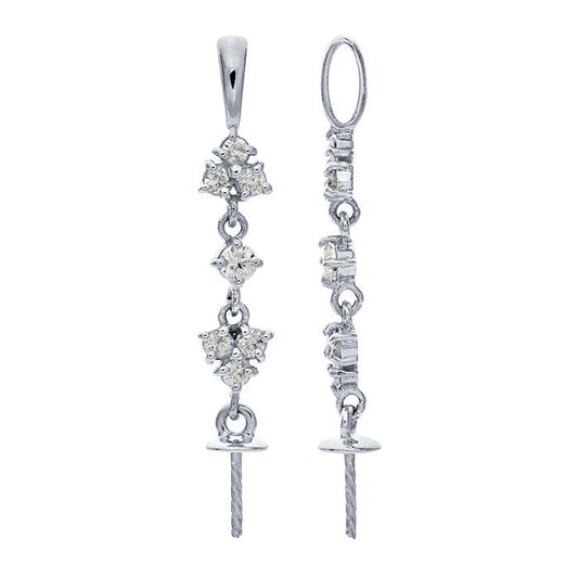 14K White Gold Diamond-Set Pearl Pendant Mounting
