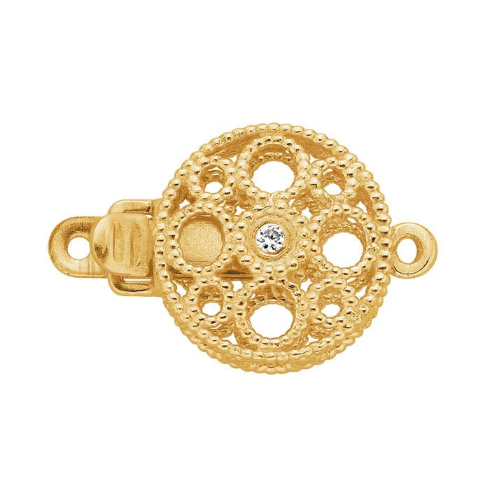 14K Yellow Gold Diamond-Set Round Filigree Safety Clasp
