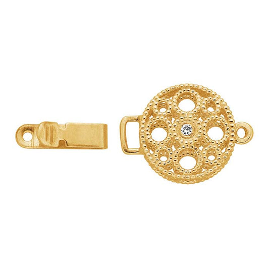 14K Yellow Gold Diamond-Set Round Filigree Safety Clasp