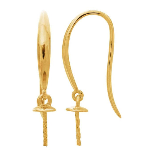 14K Yellow Gold Ear Wire with Pearl Mounting