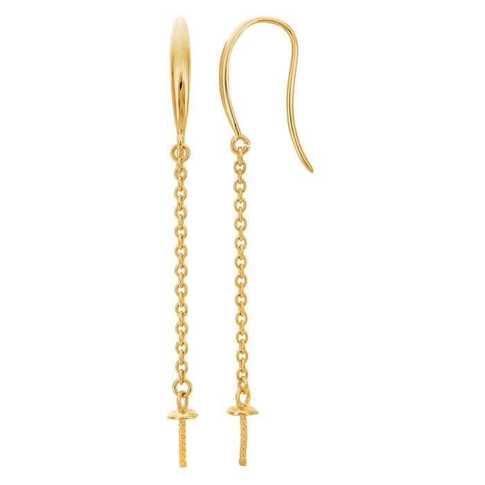 14K Yellow Gold Dangle Ear Wire with Pearl Mounting