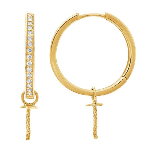 14K Yellow Gold Diamond-Set Hoop with Pearl Mounting