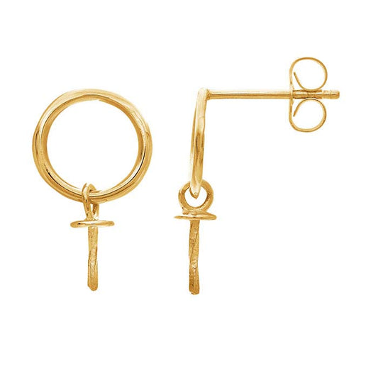 14K Yellow Gold Circle Post Earrings with Pearl Peg