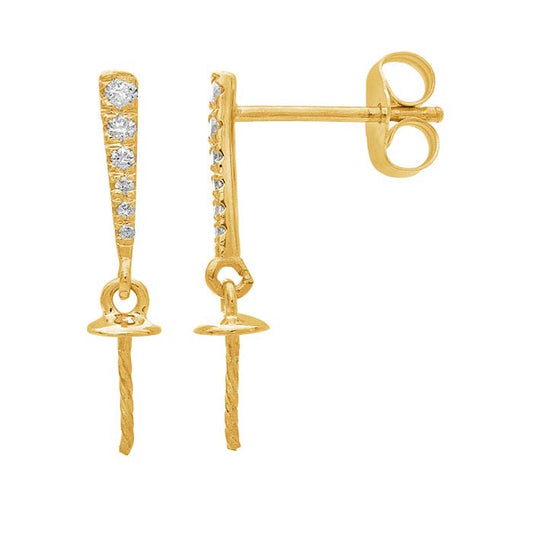 14K Yellow Gold Diamond-Set Post Earrings with Pearl Peg