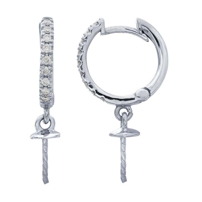 14K White Gold Diamond-Set Hoop Earrings with Pearl Peg