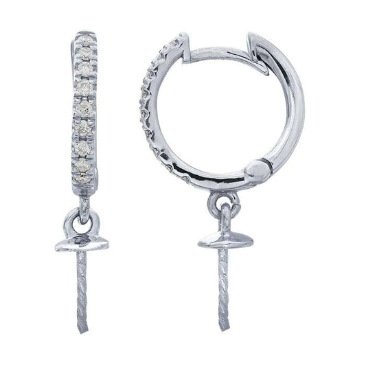 14K White Gold Diamond-Set Hoop Earrings with Pearl Peg