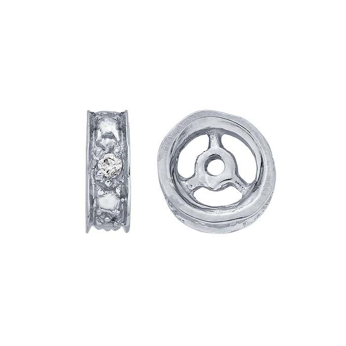 14K White Gold 5.3mm Diamond-Set Spacer Bead