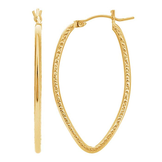 14/20 Yellow Gold-Filled Textured Flat Marquise Hoop Earrings