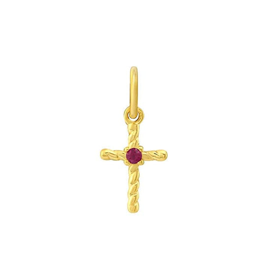 14K Yellow Gold Ruby-Set Cross Charm