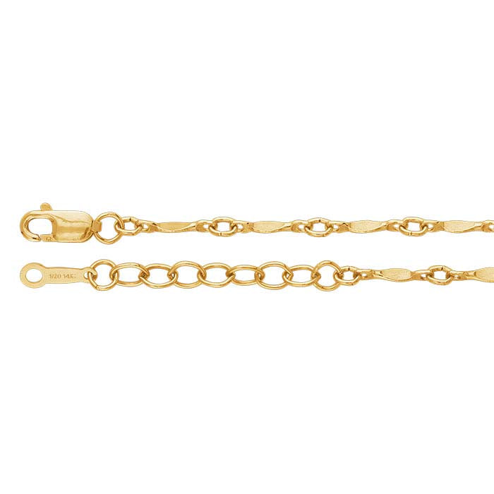 14/20 Yellow Gold-Filled 1.3mm Dapped Bar & Link Chain Bracelet