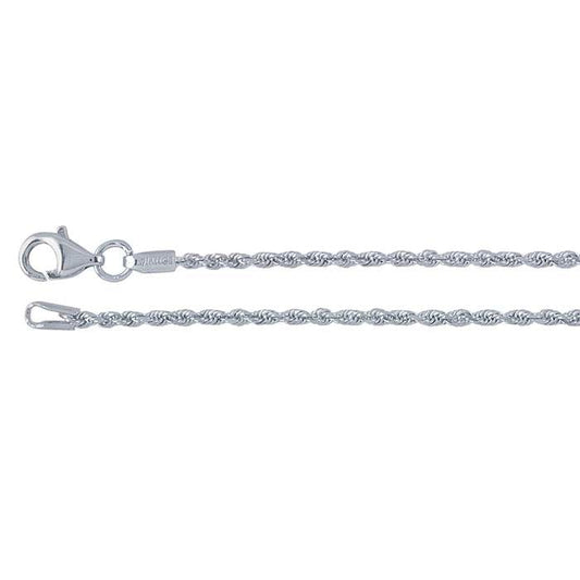 14K White Gold 1.5mm Diamond-Cut Solid Rope Chain