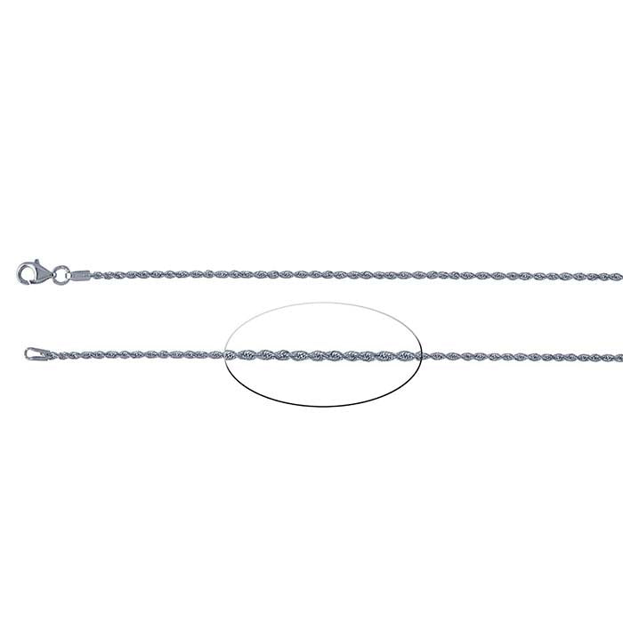 14K White Gold 1.5mm Diamond-Cut Solid Rope Chain