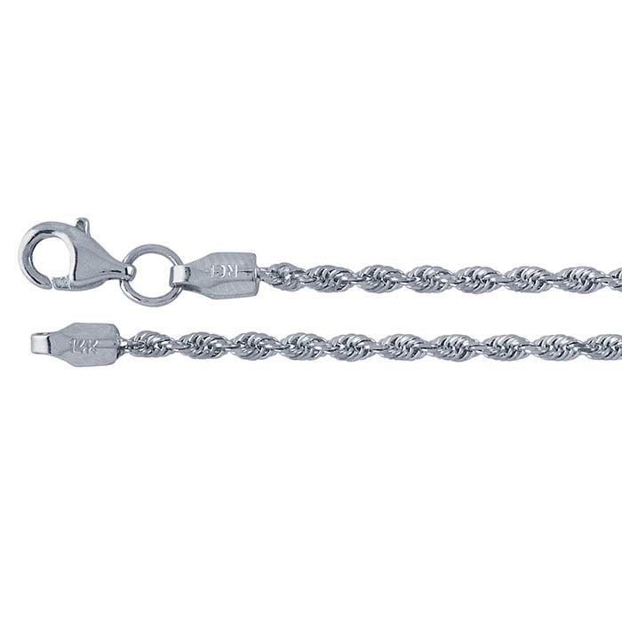 14K White Gold 1.7mm Diamond-Cut Solid Rope Chain