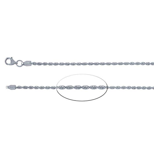 14K White Gold 1.7mm Diamond-Cut Solid Rope Chain