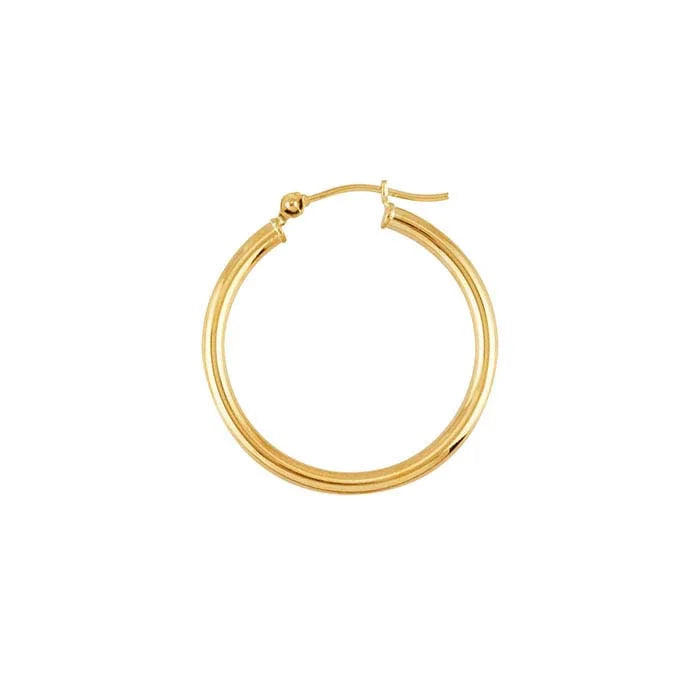 14K Yellow Gold 2mm Tubing Hoop Earring